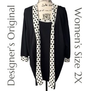 Designer’s Originals - Black Cardigan with Polka Dot Trim - Cotton Blend